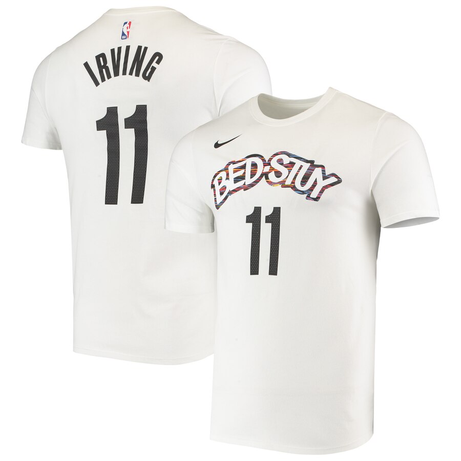 Men 2020 NBA Nike Kyrie Irving Brooklyn Nets White 201920 City Edition Name  Number TShirt->nba t-shirts->Sports Accessory
